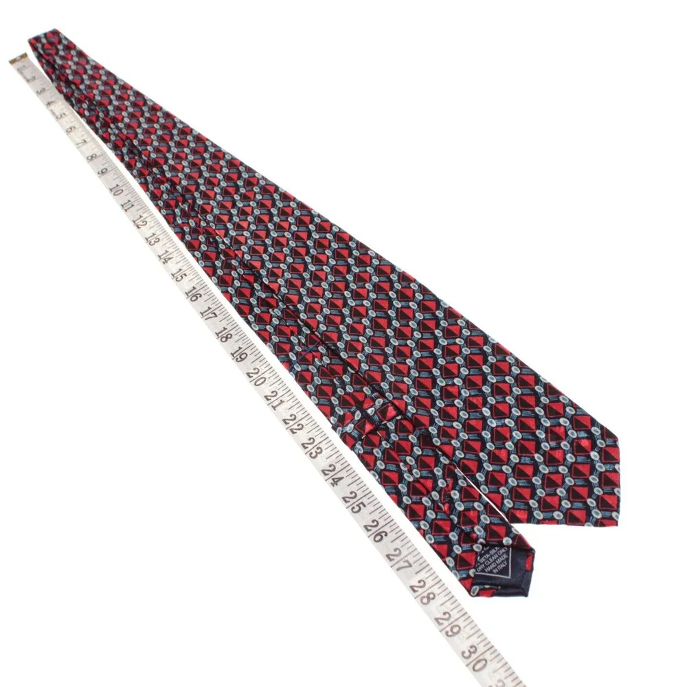 Italo Ferretti NWT Neck Tie in Red / Blue / Black Geometric Print 100% Silk